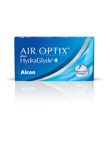 AIR OPTIX plus HydraGlyde de Alcon — lentillas esféricas mensuales, cajas de 3 o 6 lentes