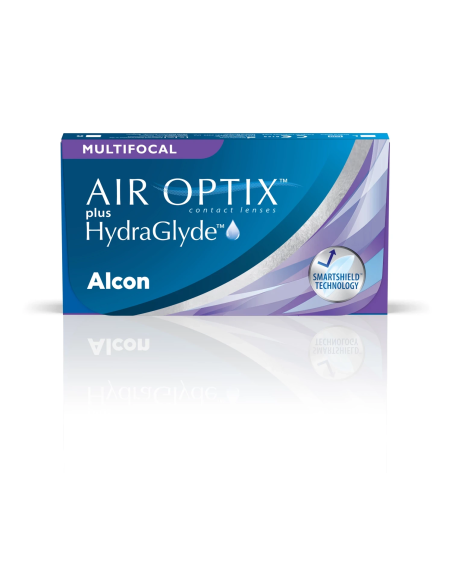 AIR OPTIX plus HydraGlyde Multifocal de Alcon — lentillas mensuales para presbicia, cajas de 3 o 6 lentes